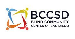 Logo of Blind Community Center of San Diego with abstract figures.