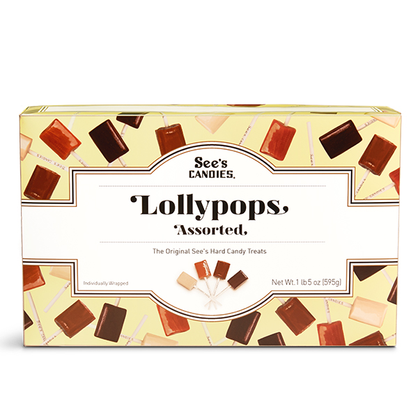 Assorted chocolate lollipops in a decorative box.