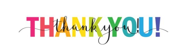 Colorful "Thank You" text with script font.